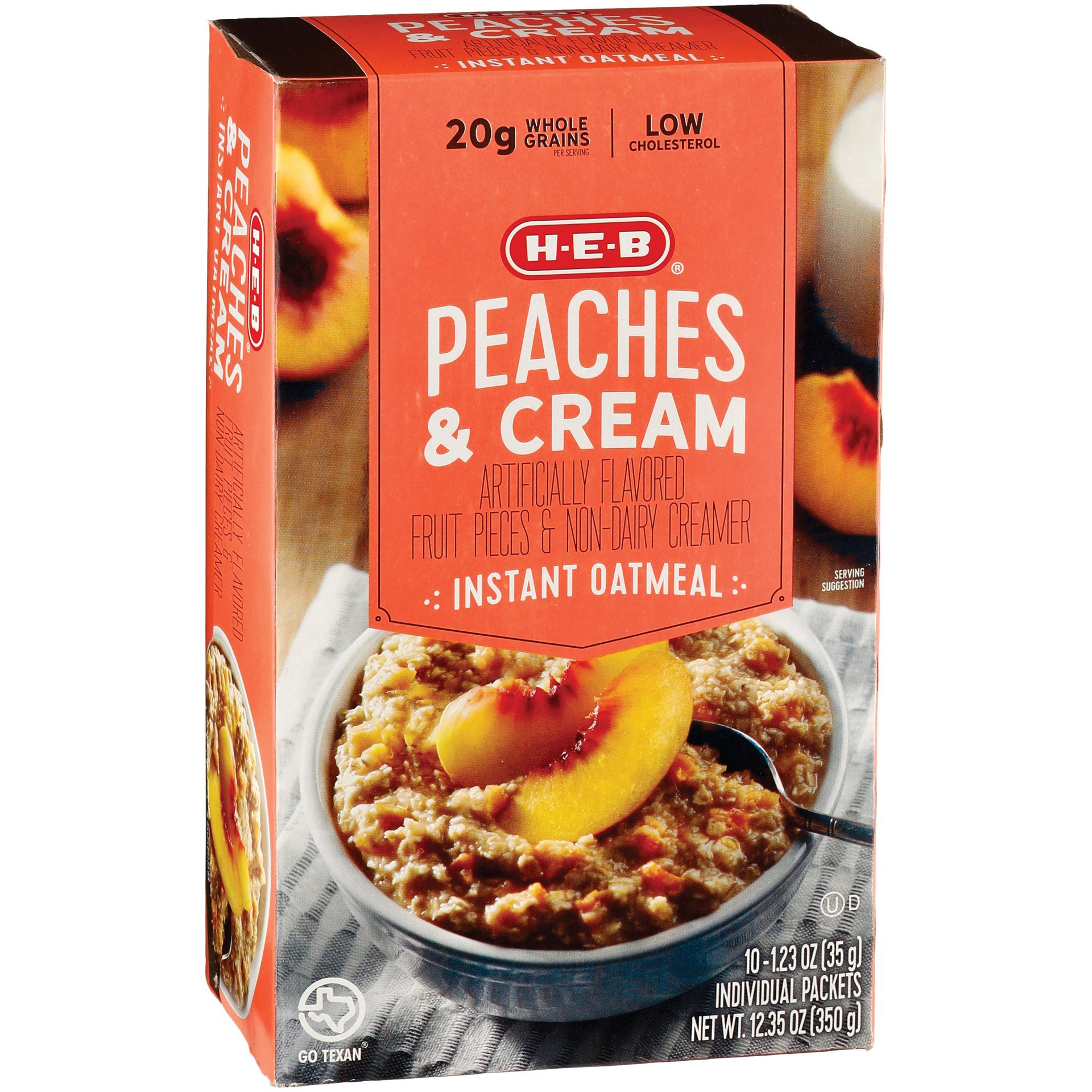 slide 1 of 1, H-E-B Instant Peaches and Cream Oat Meal, 10 ct