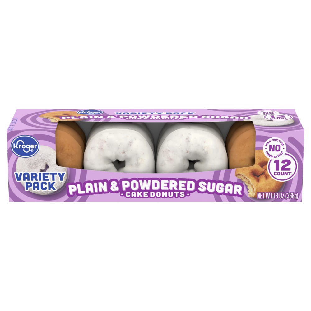 slide 3 of 4, Kroger Plain & Powdered Cake Donuts, 12 ct / 13 oz