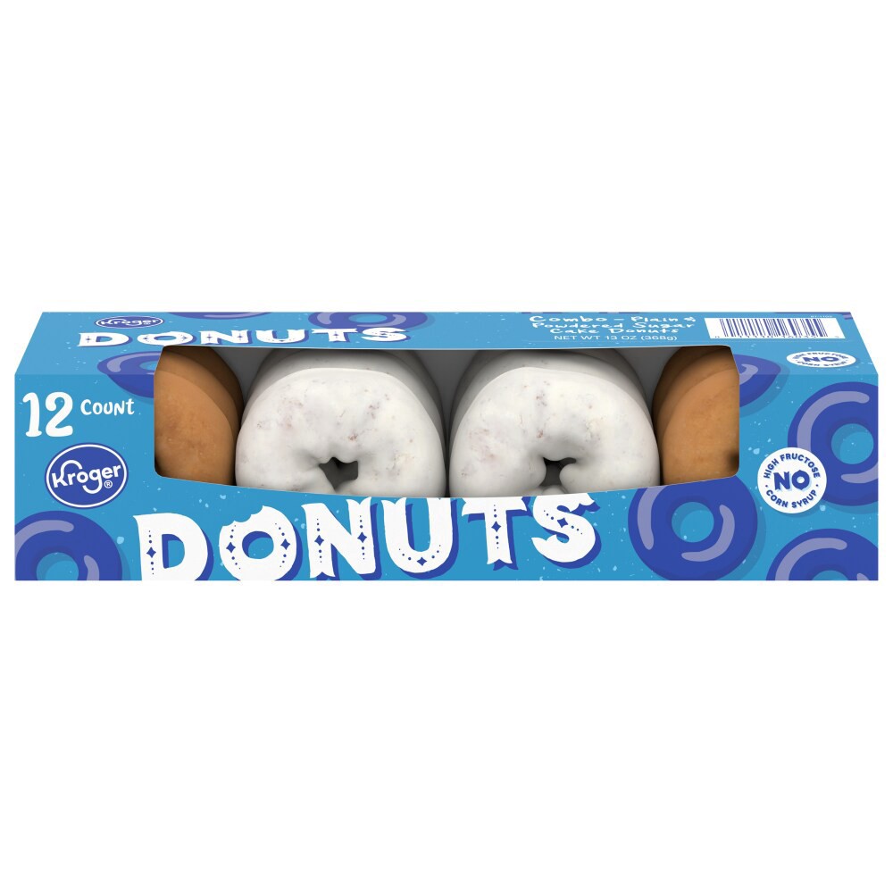 slide 1 of 4, Kroger Plain & Powdered Cake Donuts, 12 ct / 13 oz