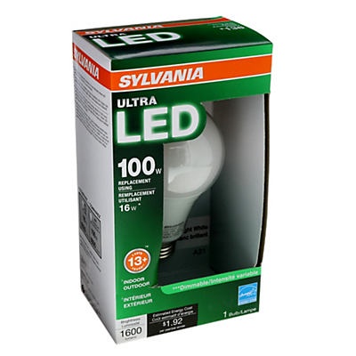 slide 1 of 1, Sylvania 100-Watt Equivalent LED Light Bulb, A21, Ultra, Dimmable, Bright White, 1 ct