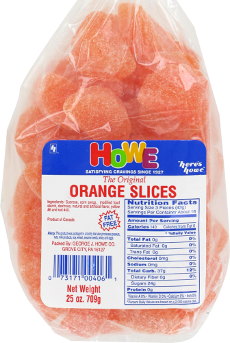 slide 1 of 1, Howe Fat Free Orange Slices Candy, 25 oz