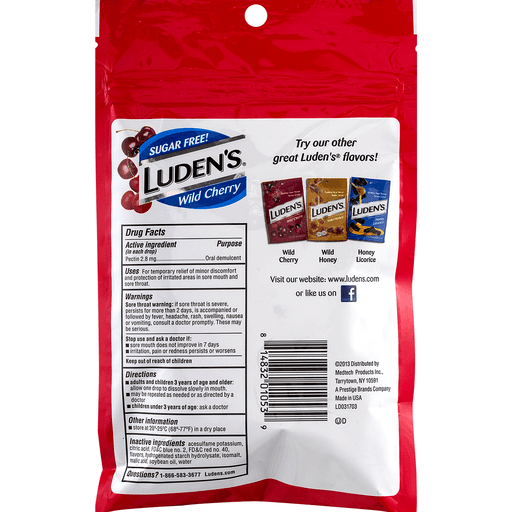 slide 7 of 9, Luden's Wild Cherry Sugar Free Throat Drops, 25 ct