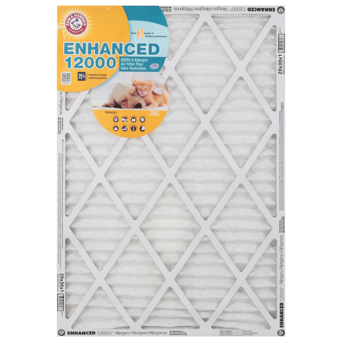 slide 1 of 9, ARM & HAMMER Enhanced 12000 Merv 8 Allergen Air Filter Plus Odor Reduction 1 ea, 1 ct