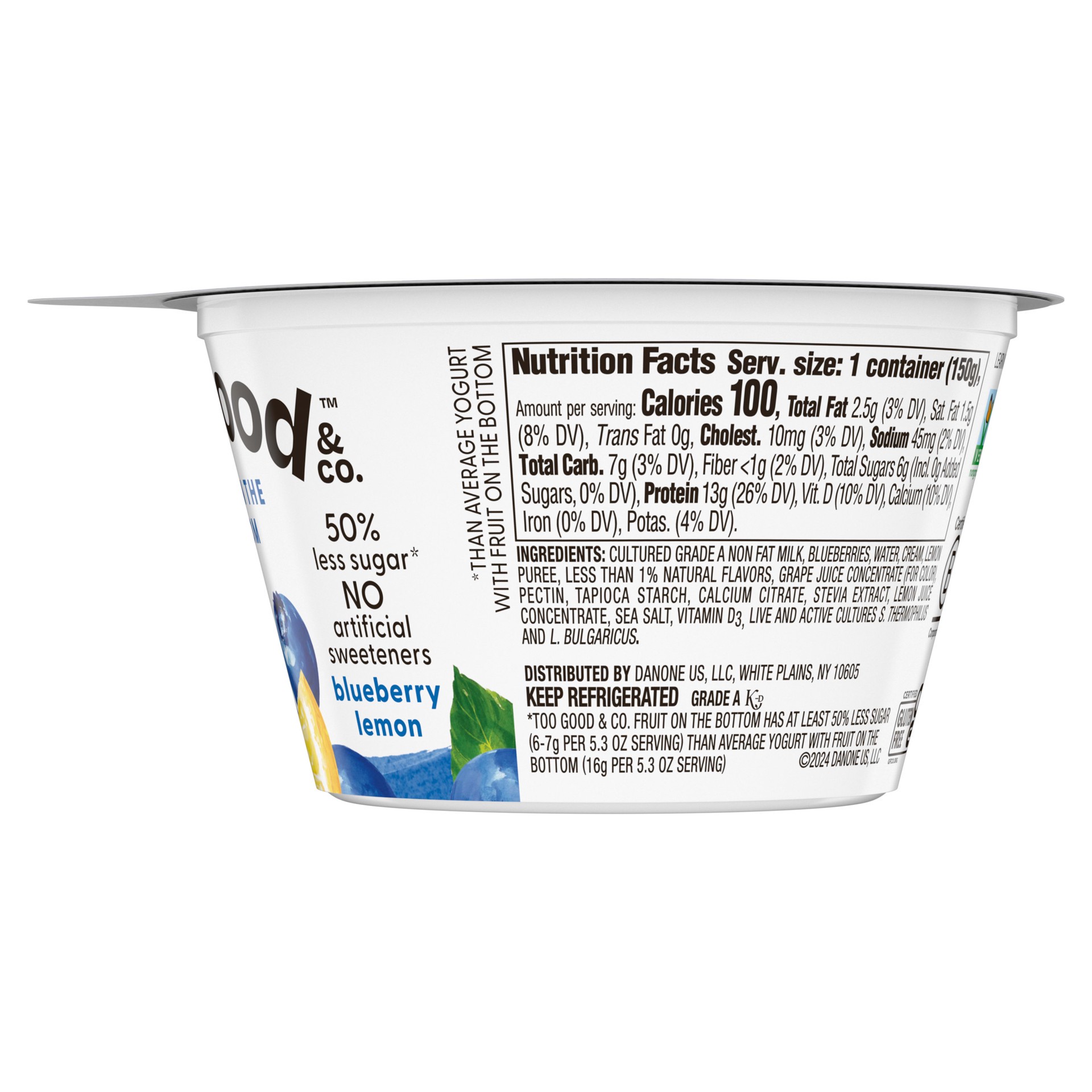 slide 2 of 5, Too Good & Co. Blueberry Yogurt-Cultured Low Fat Milk Product, Fruit On The Bottom, 5.3 OZ Cup, 5.3 oz