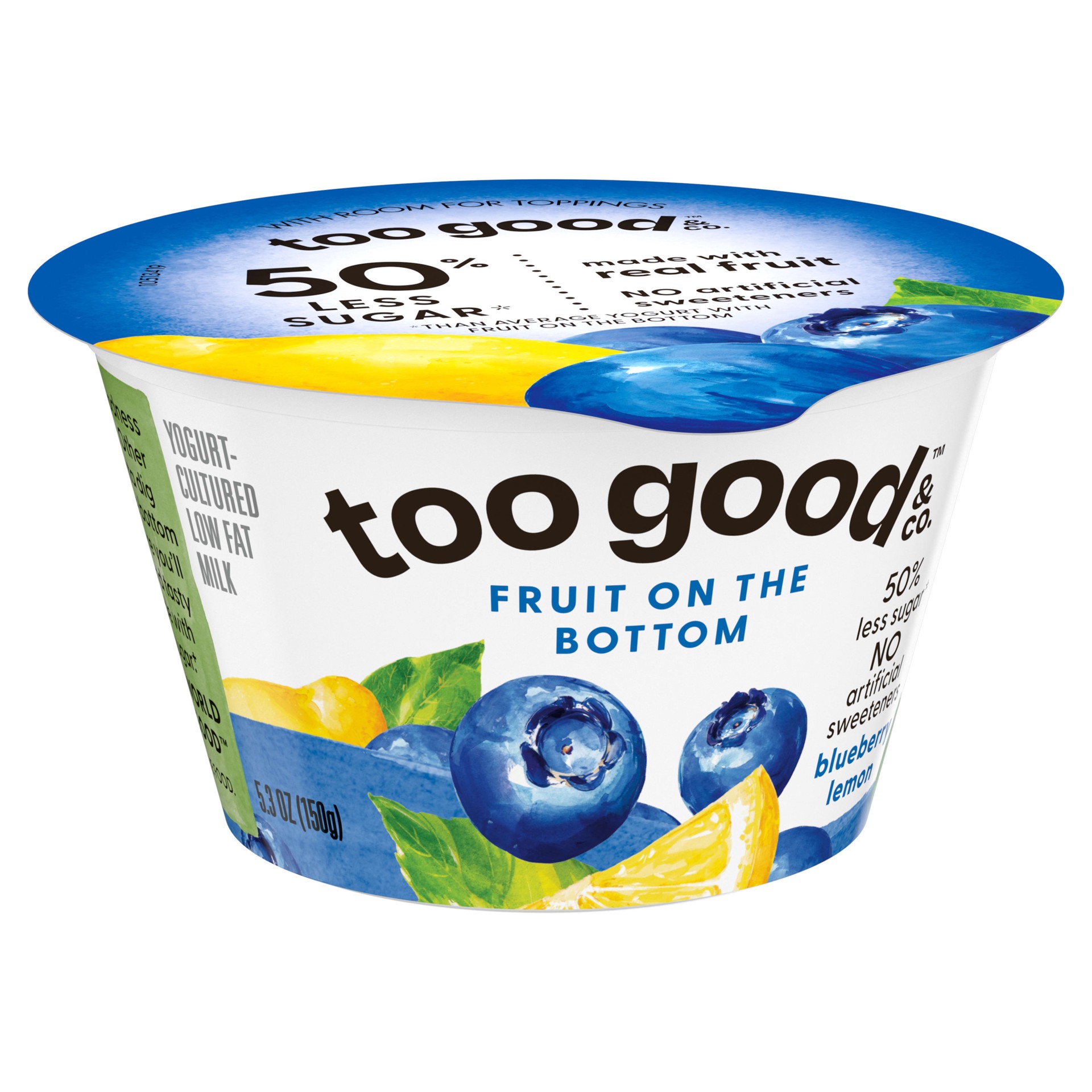 slide 5 of 5, Too Good & Co. Blueberry Yogurt-Cultured Low Fat Milk Product, Fruit On The Bottom, 5.3 OZ Cup, 5.3 oz