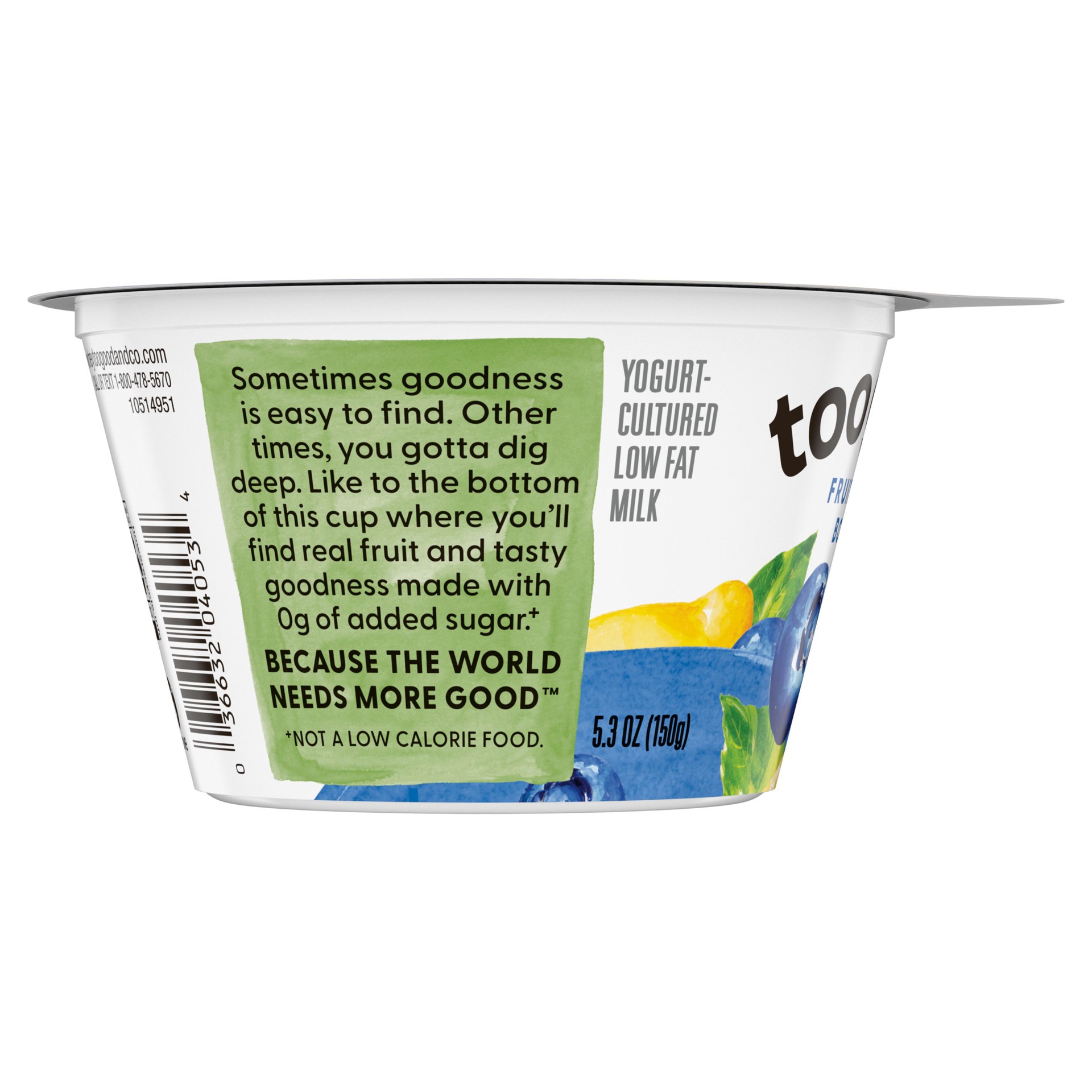 slide 4 of 5, Too Good & Co. Blueberry Yogurt-Cultured Low Fat Milk Product, Fruit On The Bottom, 5.3 OZ Cup, 5.3 oz