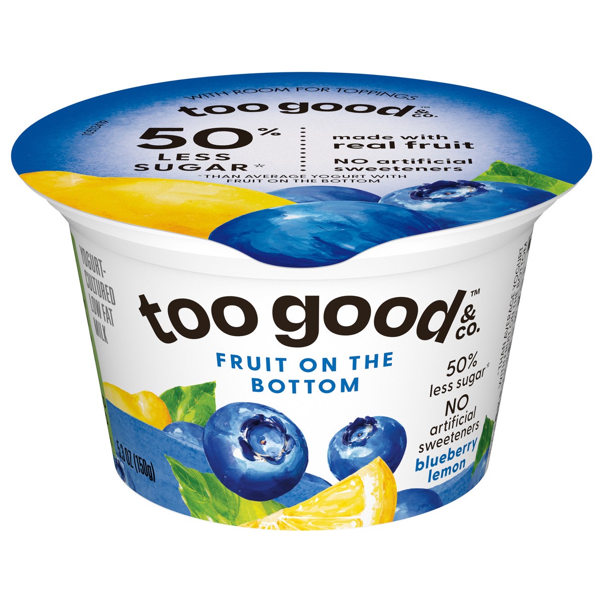 slide 1 of 5, Too Good & Co. Blueberry Yogurt-Cultured Low Fat Milk Product, Fruit On The Bottom, 5.3 OZ Cup, 5.3 oz
