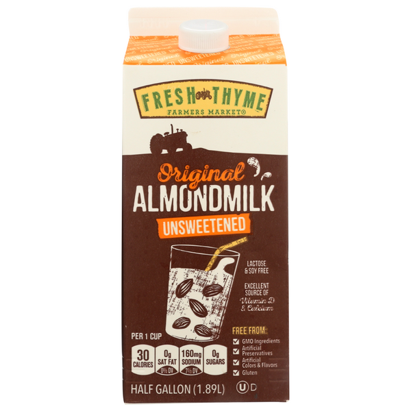slide 1 of 1, Fresh Thyme Farmers Market Original Unsweetened Almond Milk, 64 fl oz