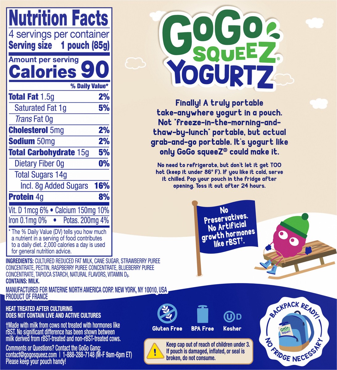 slide 4 of 11, GoGo squeeZ 4 Pack Berry Yogurt On the Go 4 - 3 oz Pouches, 4 ct