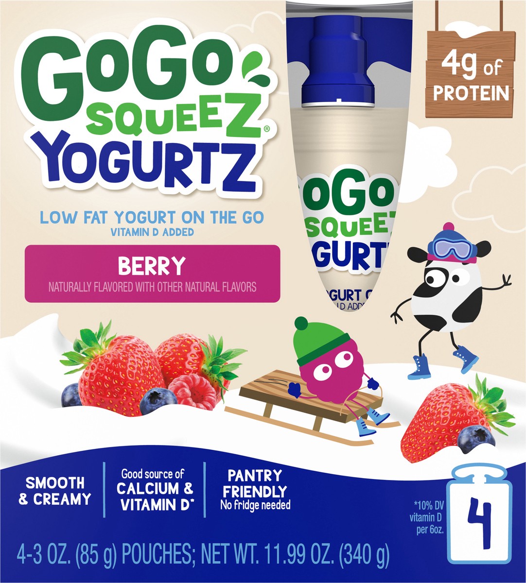 slide 5 of 11, GoGo squeeZ 4 Pack Berry Yogurt On the Go 4 - 3 oz Pouches, 4 ct