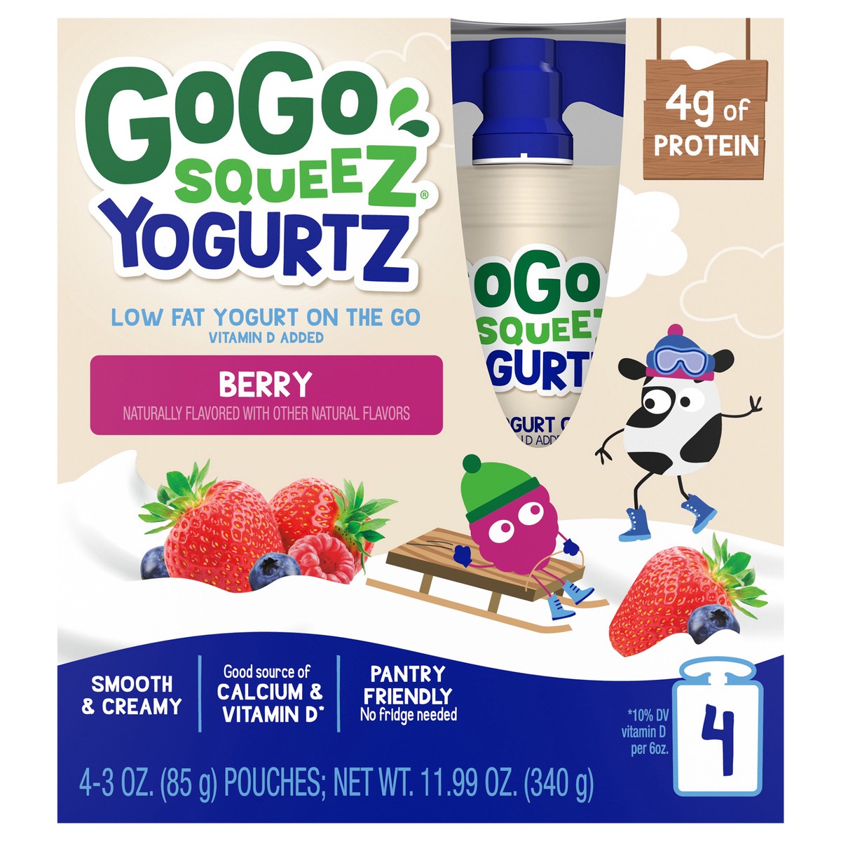 slide 1 of 11, GoGo squeeZ 4 Pack Berry Yogurt On the Go 4 - 3 oz Pouches, 4 ct