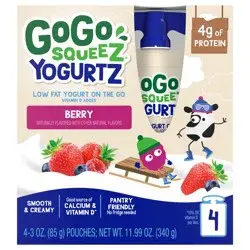 GoGo squeeZ 4 Pack Berry Yogurt On the Go 4 - 3 oz Pouches