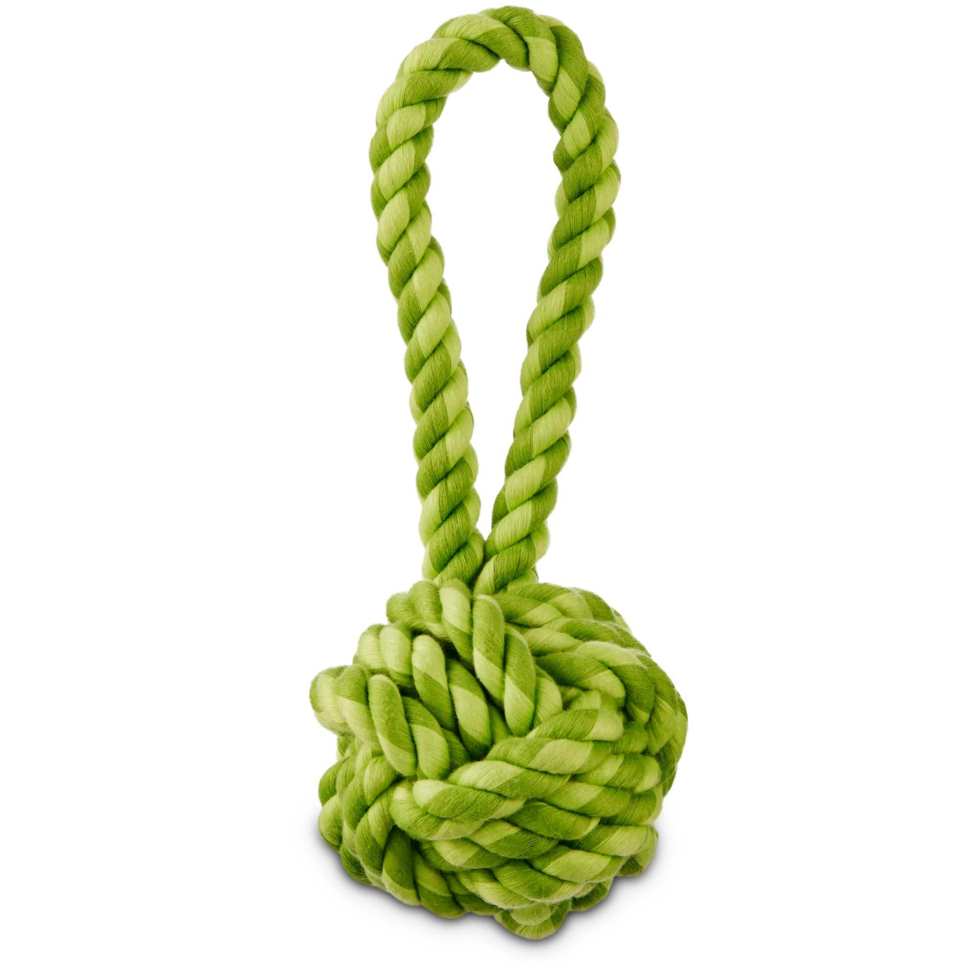 slide 1 of 1, Leaps & Bounds Toss and Tug Rope Ball Dog Toy With Handle In Assorted Green Colors, MED