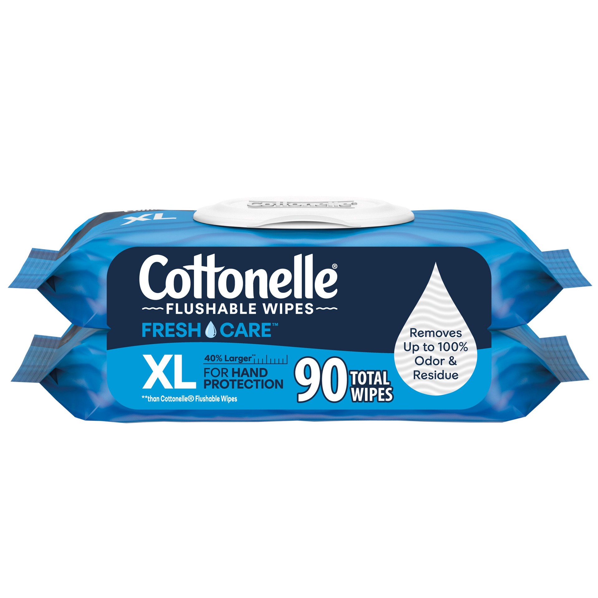 slide 1 of 7, Cottonelle XL Flushable Wet Wipes, Adult Wipes Large, 2 Flip-Top Packs, 45 Wipes Per Pack (90 Total Wipes), 2 ct