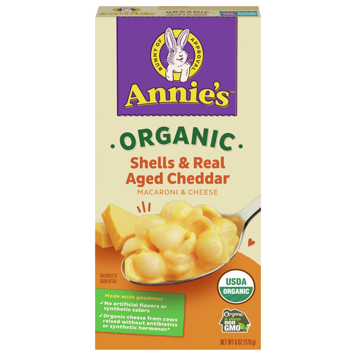 slide 1 of 6, Annie's Organic Shells and Real Aged Cheddar, Made with Real Cheese, 6 oz, 6 oz