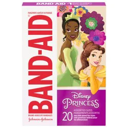 Band-Aid Brand Adhesive Bandages for Minor Cuts & Scrapes, Wound Care Featuring Disney Princess Characters, Fun Bandages for Kids and Toddlers, Assorted Sizes, 20 Count