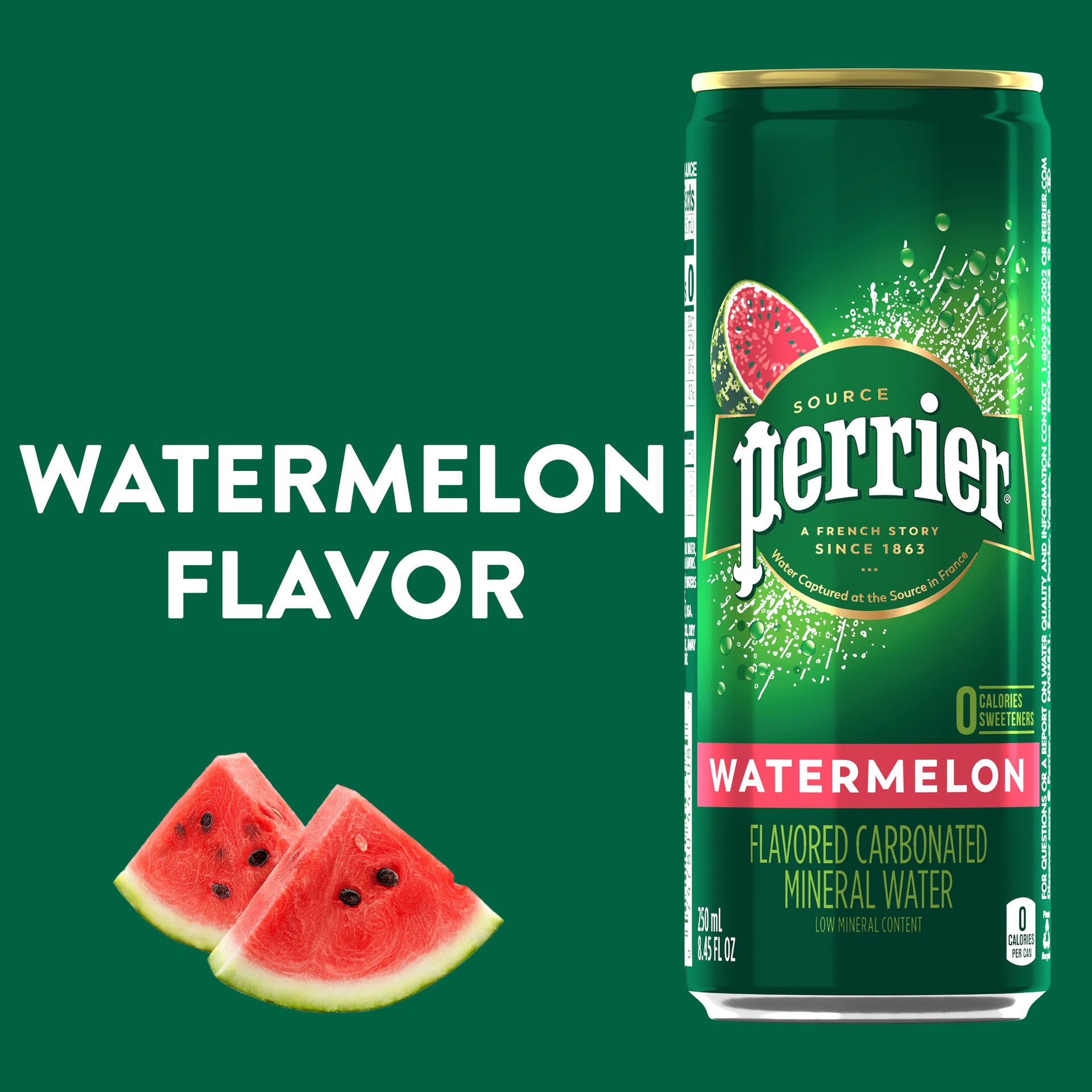 slide 2 of 3, Perrier Watermelon Flavored Sparkling Water, 8.45 FL OZ Slim Cans (30 Count), 253.50 oz