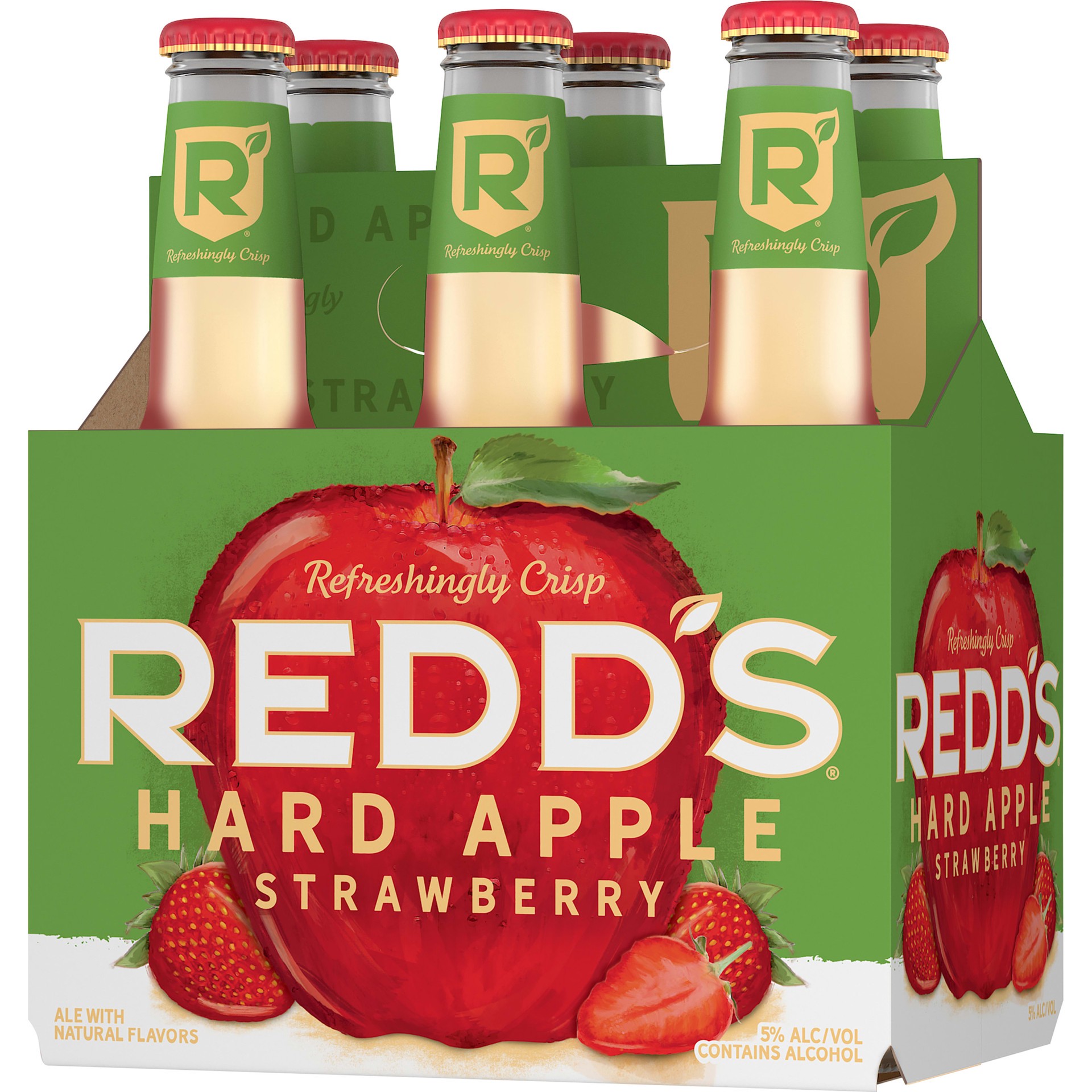 slide 5 of 5, REDD'S HARD APPLE STRAWBERRY 5% ABV Ale, 6 ct; 12 oz