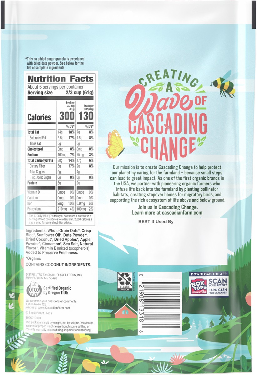 slide 7 of 9, Cascadian Farm Organic Granola with No Added Sugar, Cinnamon Apple Cereal, Resealable Pouch, 11 oz, 11 oz