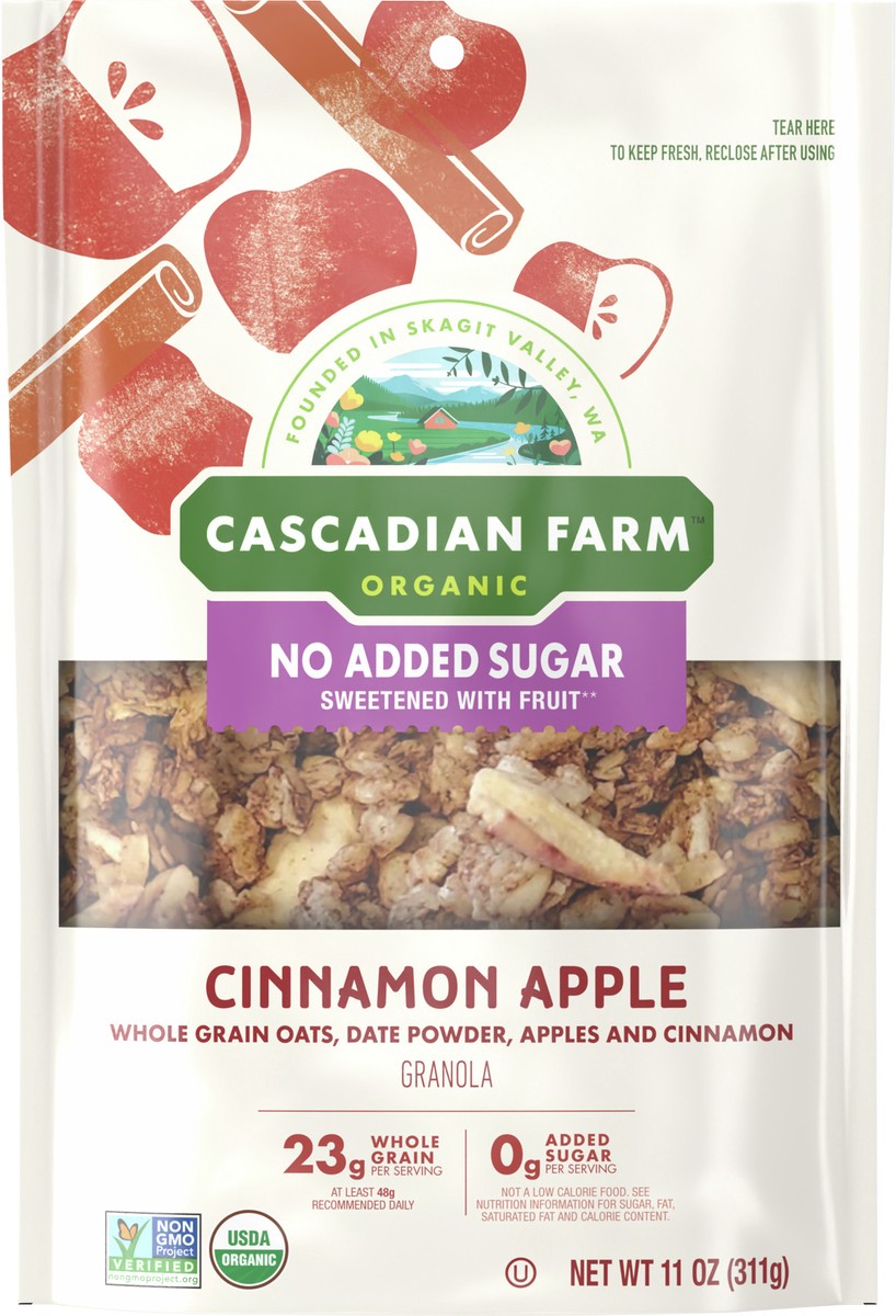 slide 9 of 9, Cascadian Farm Organic Granola with No Added Sugar, Cinnamon Apple Cereal, Resealable Pouch, 11 oz, 11 oz