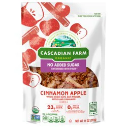 Cascadian Farm Organic Granola with No Added Sugar, Cinnamon Apple Cereal, Resealable Pouch, 11 oz