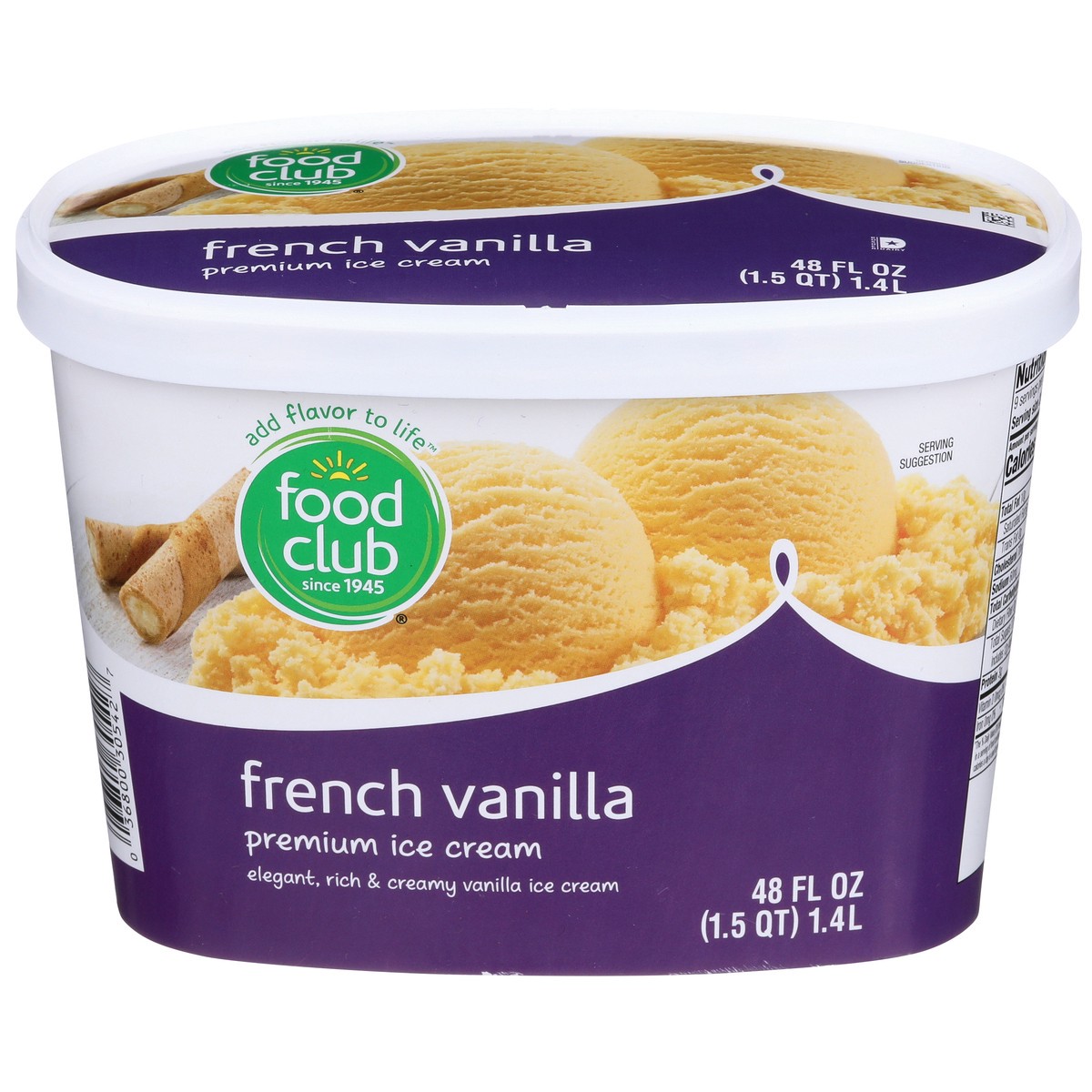 slide 1 of 9, Food Club Ice Cream, Premium, French Vanilla, 48 oz