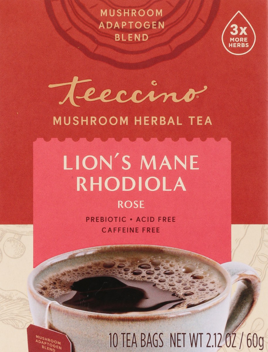 slide 5 of 13, Teeccino Rose Lion's Mane Rhodiola Mushroom Lion's Mane Rhodiola Herbal Tea 10 ea, 10 ct