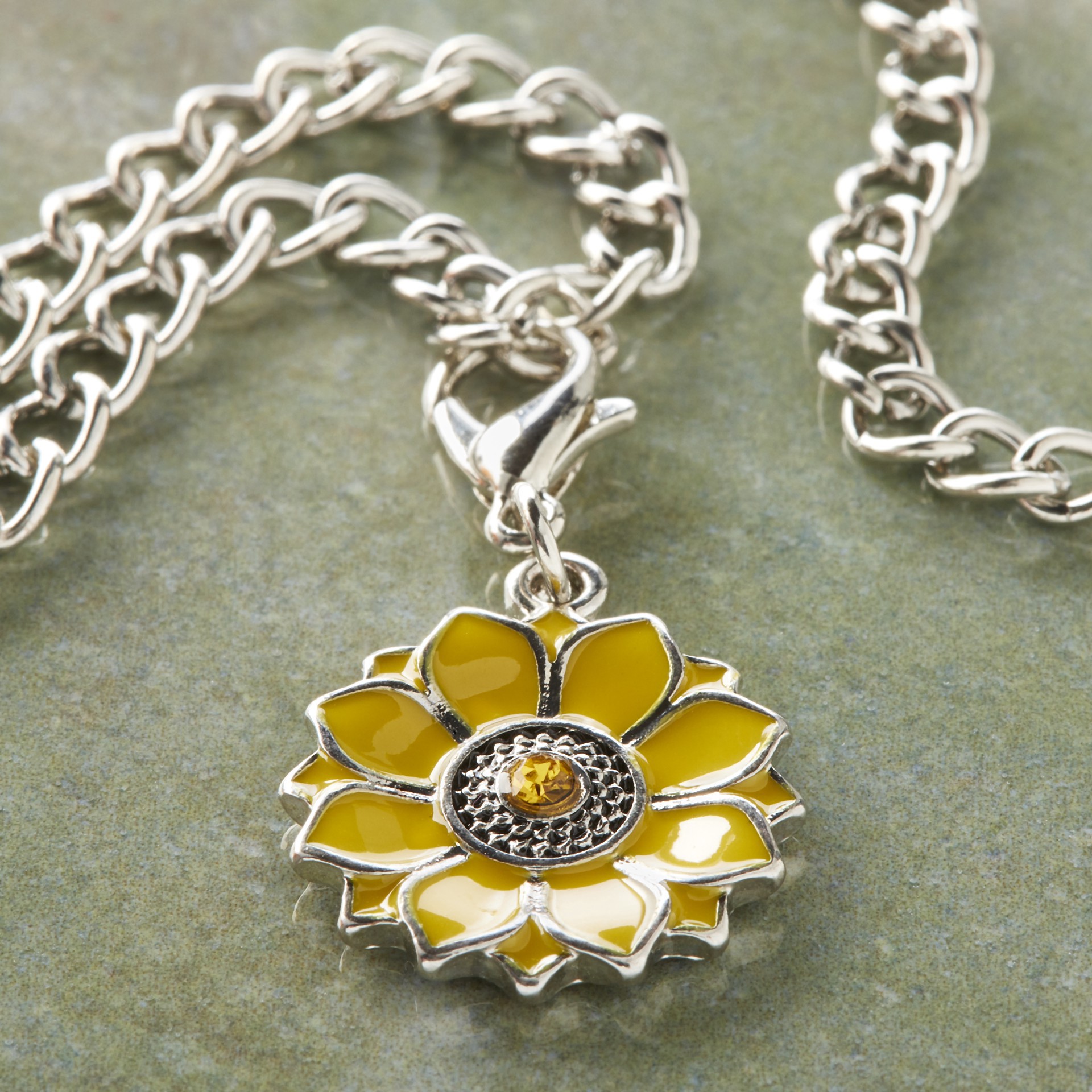 slide 3 of 4, Charmalong Yellow & Rhodium Sunflower Charm By Bead Landing, 1.75 in x 1.25 in x 0.25 in