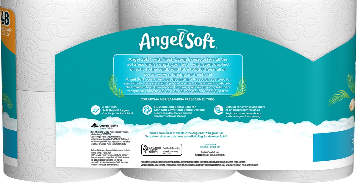 slide 2 of 6, Angel Soft Toilet Paper With Fresh Ocean Breeze Scented Tube, 12 Mega Rolls, 405.30 FTK