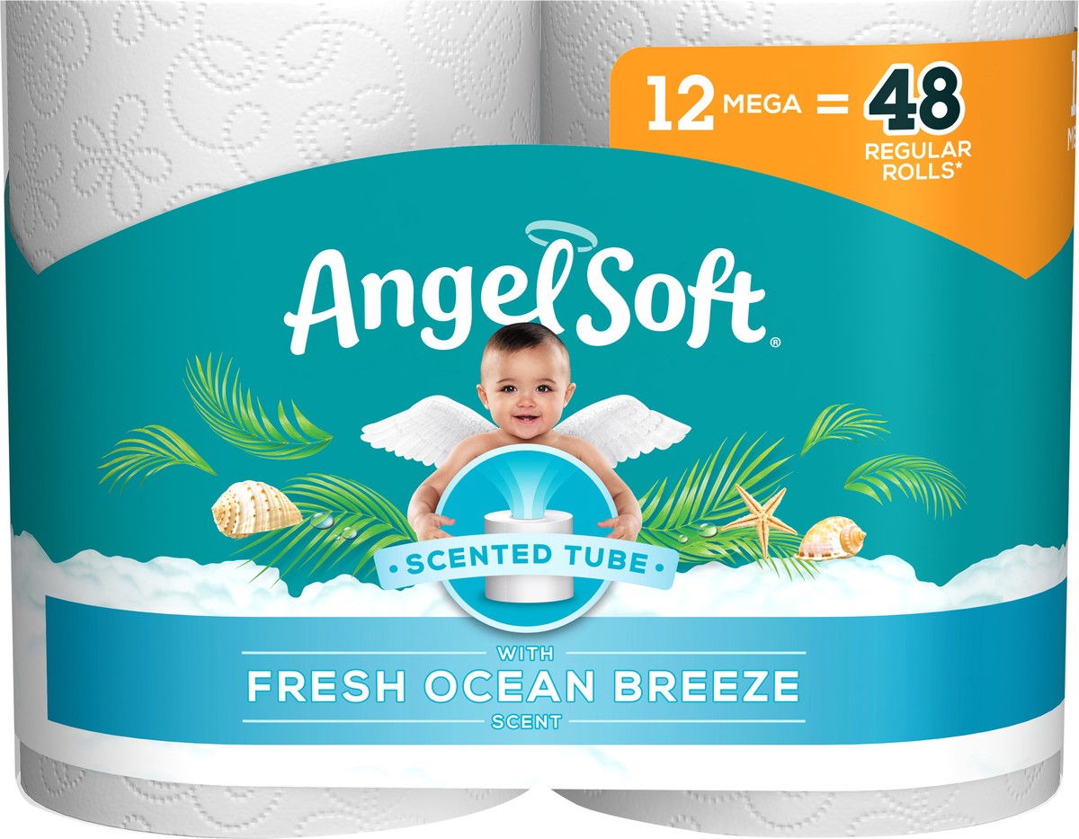 slide 4 of 6, Angel Soft Toilet Paper With Fresh Ocean Breeze Scented Tube, 12 Mega Rolls, 405.30 FTK