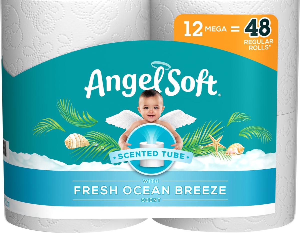 slide 6 of 6, Angel Soft Toilet Paper With Fresh Ocean Breeze Scented Tube, 12 Mega Rolls, 405.30 FTK