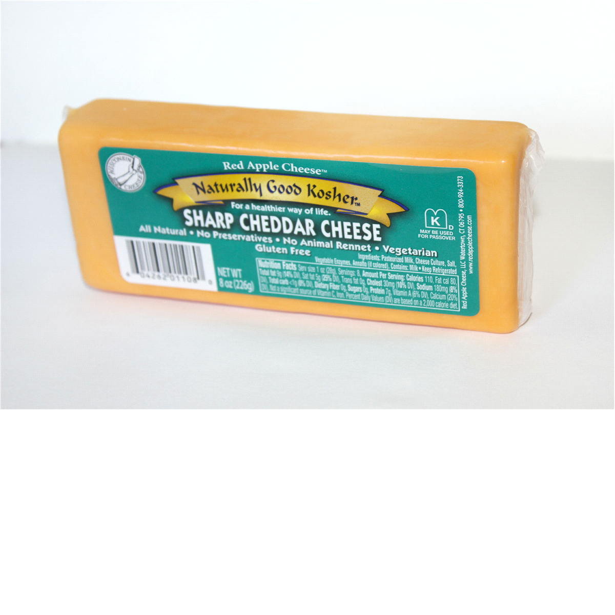 slide 2 of 2, Naturally Good Kosher Cheese Sharp Cheddar Cheese, 8 oz, 8 oz