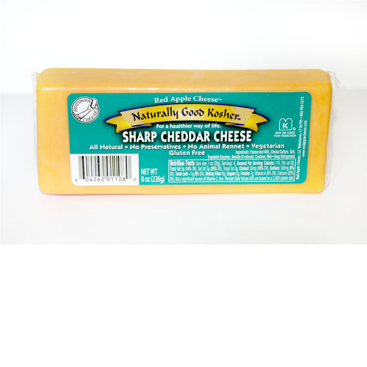 slide 1 of 2, Naturally Good Kosher Cheese Sharp Cheddar Cheese, 8 oz, 8 oz