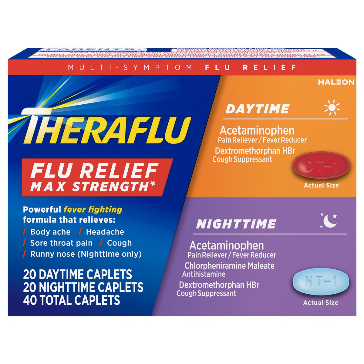 slide 1 of 9, Theraflu Max Strength Daytime and Nighttime Flu Medicine for Flu Symptom Relief - 20 Ct x 2, 40 ct