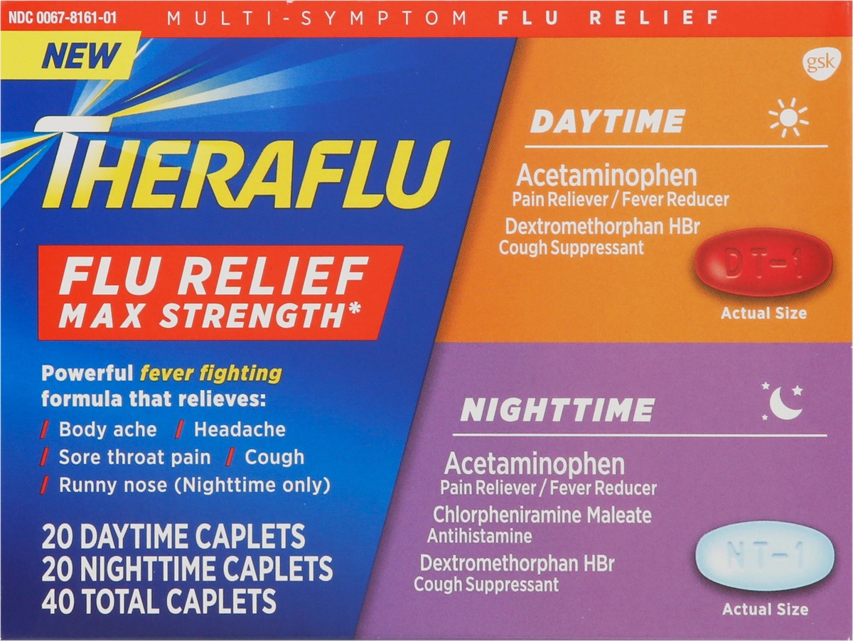 slide 2 of 9, Theraflu Max Strength Daytime and Nighttime Flu Medicine for Flu Symptom Relief - 20 Ct x 2, 40 ct