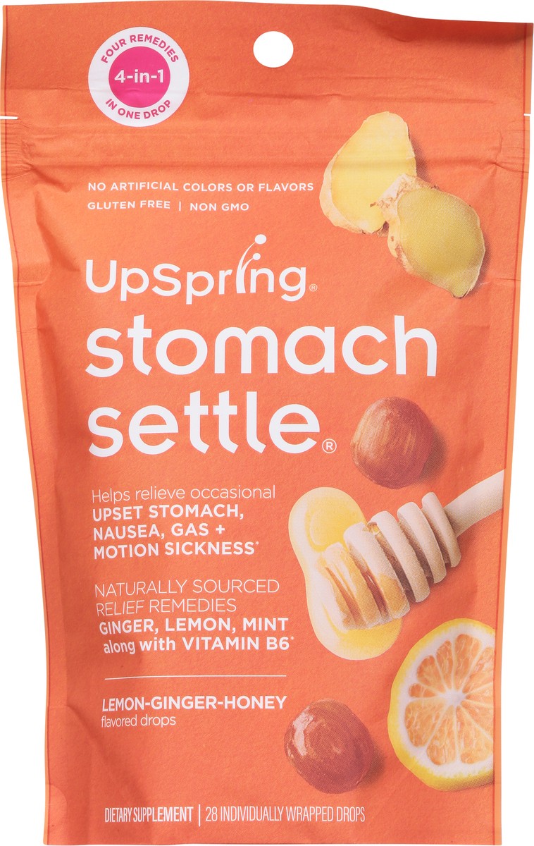 slide 9 of 9, Upspring Stomach Settle, Lemon Ginger Honey Drops, 28 ct