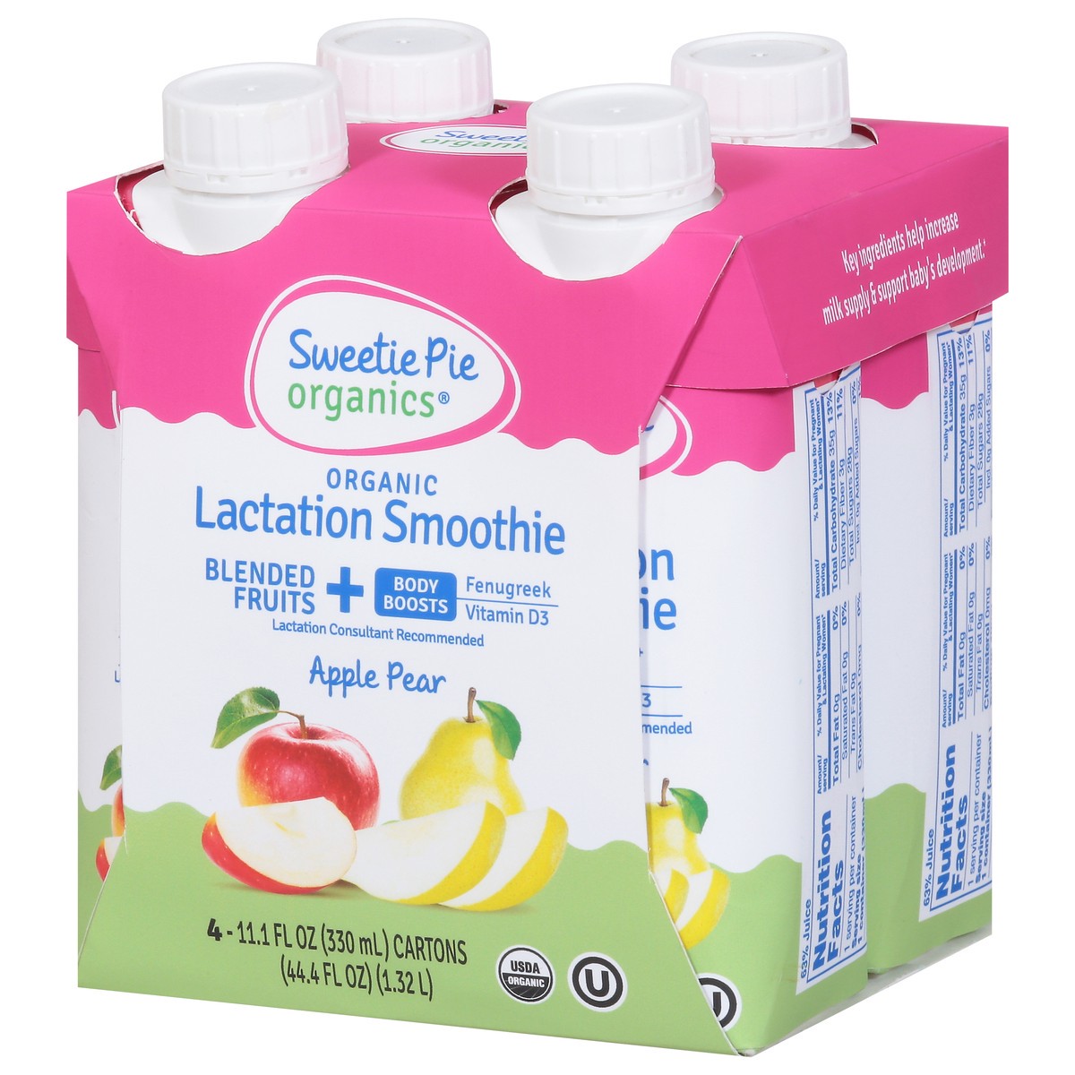 slide 10 of 15, Sweetie Pie Organics Apple Pear Lactation Smoothie 4 - 11 fl oz Cartons, 4 ct