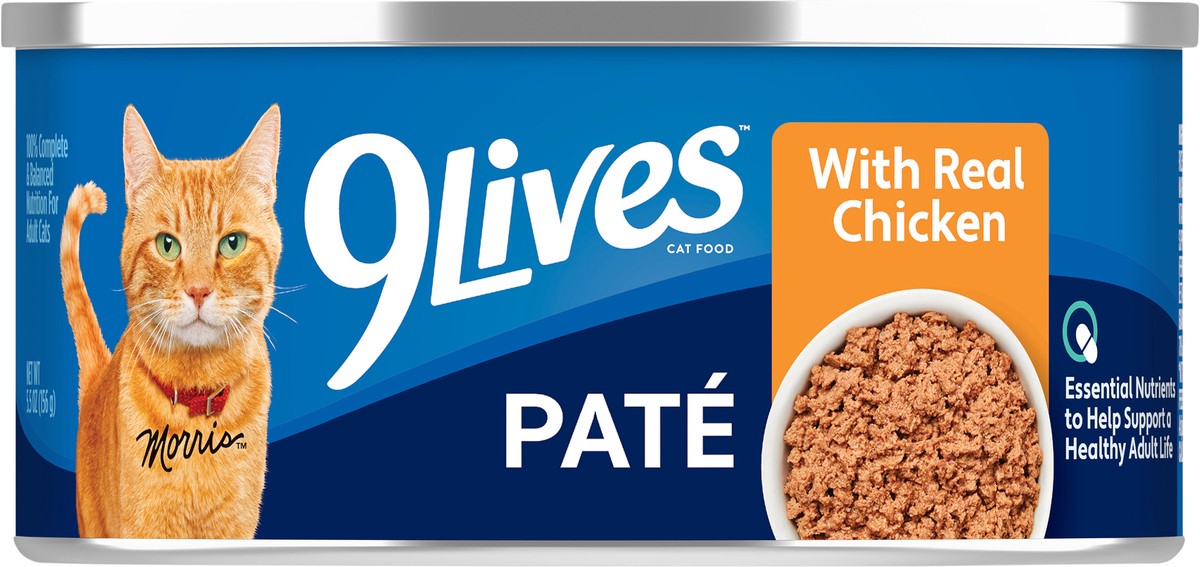 slide 2 of 15, 9Lives Paté Wet Cat Food with Real Chicken, 5.5 oz Can, 5.5 oz