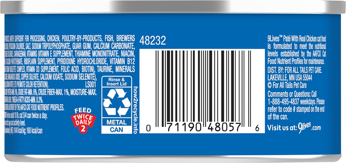 slide 9 of 15, 9Lives Paté Wet Cat Food with Real Chicken, 5.5 oz Can, 5.5 oz