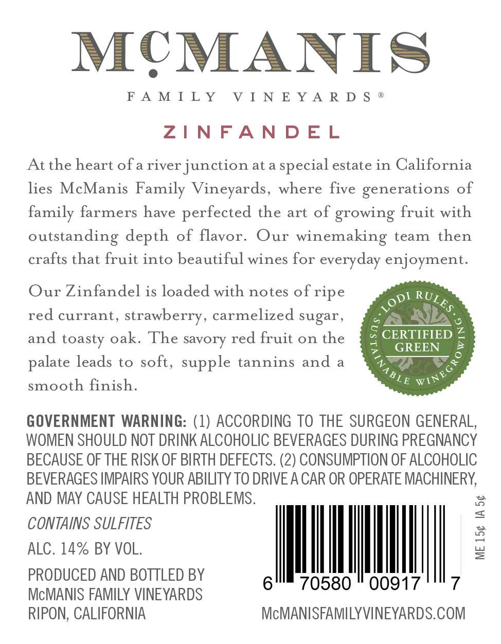 slide 4 of 5, McManis Family Vineyards McManis Zinfandel Red Wine - 750ml, 2017 Lodi, California, 750 ml