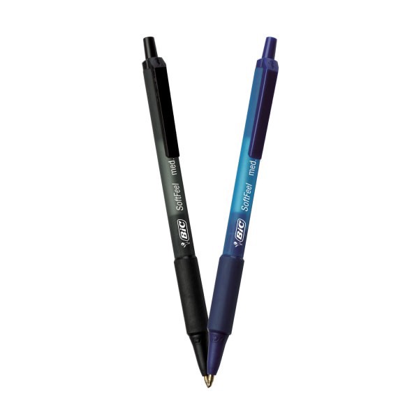 slide 3 of 9, BIC Soft Feel Ballpoint Retractable Pen- Black/Blue (36 Per Pack), 1 mm, 1 mm