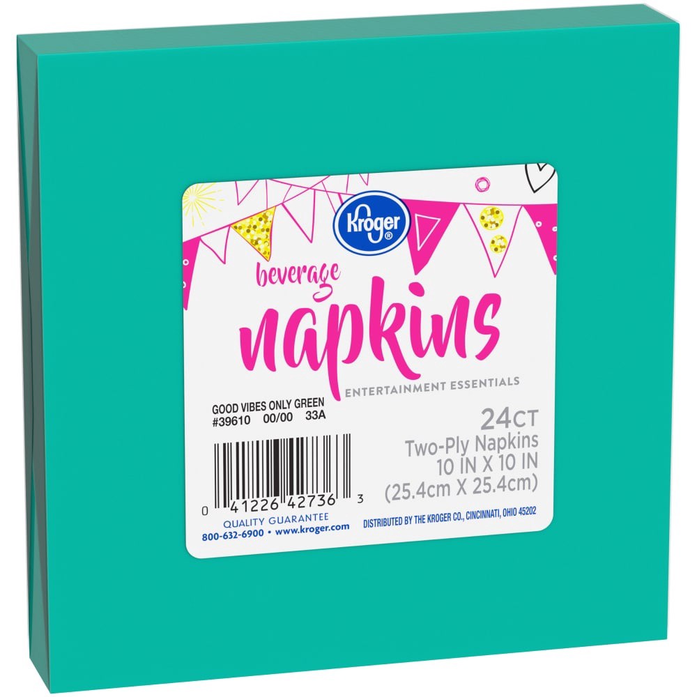 slide 1 of 3, Kroger Entertainment Essentials Good Vibes Only Beverage Napkins - Green, 24 ct