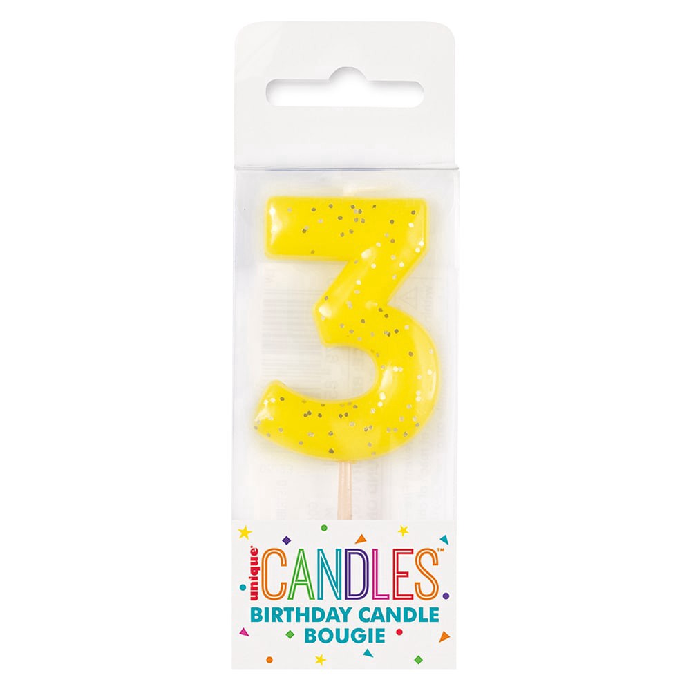 slide 1 of 1, Unique Mini Multi Color Glitter Birthday Candle #3, 1 ct