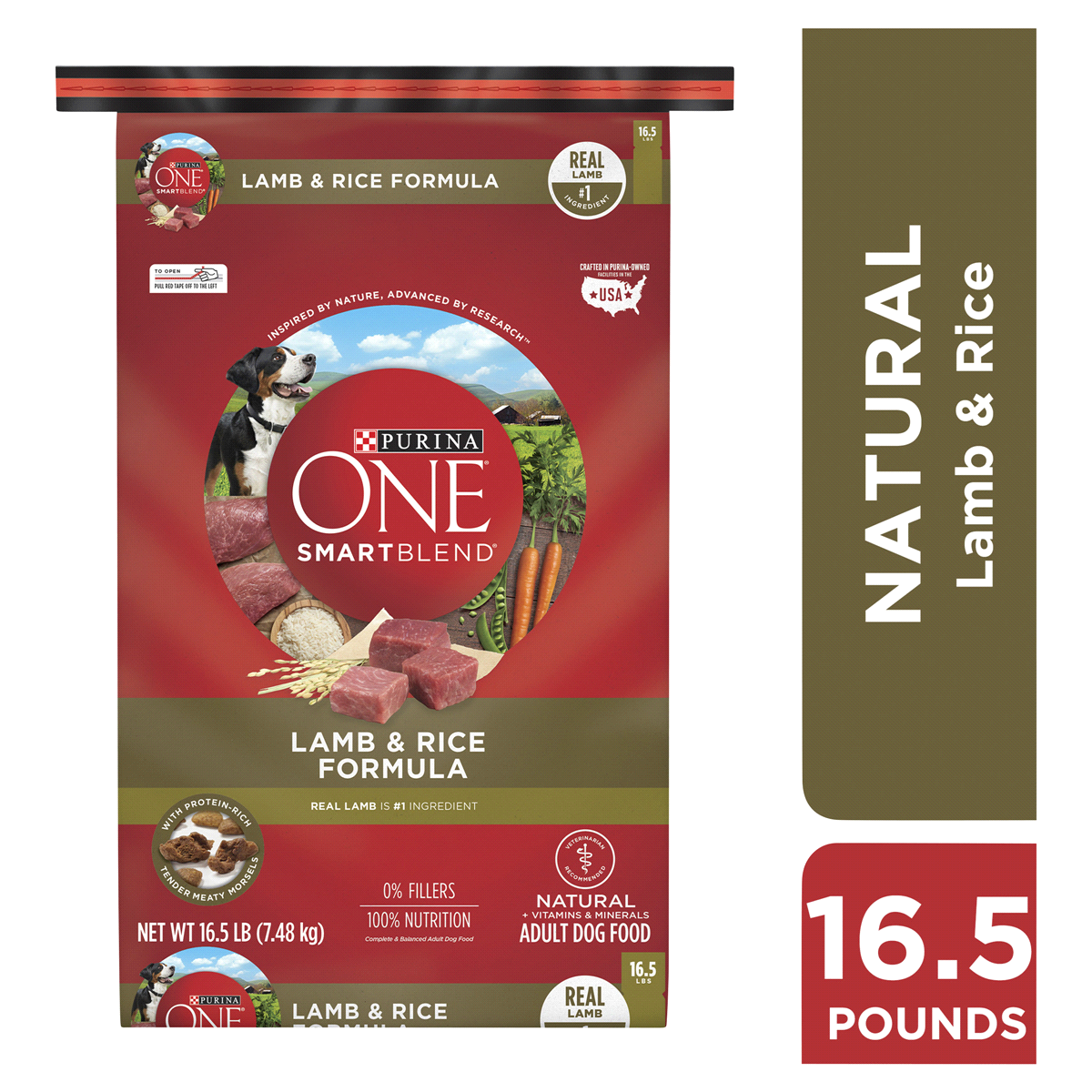 slide 1 of 1, Purina One Smartblend Dog Food Lamb And Rice, 16.5 lb