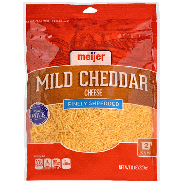 slide 1 of 1, Meijer Finely Shredded Mild Cheddar Cheese, 8 oz