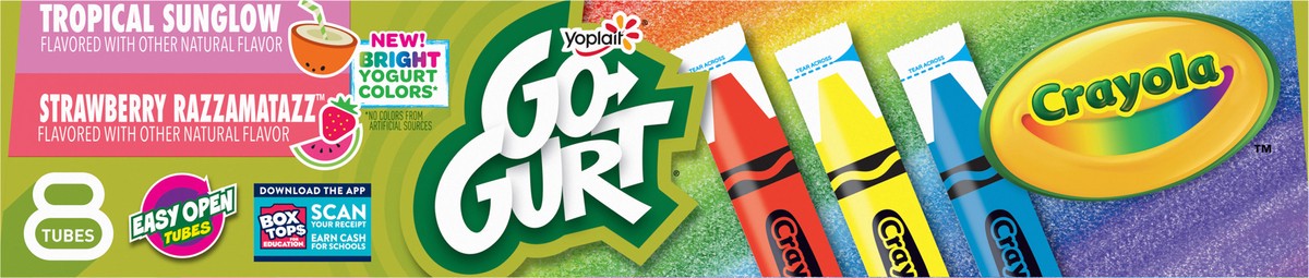 slide 4 of 14, Yoplait Go-Gurt Bright Yogurt, Fat Free, Tropical Sunglow, Strawberry Razzamatazz, 8 - 2 oz, 8 ct