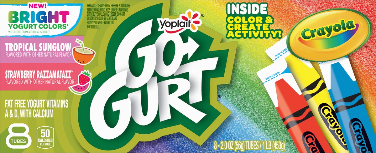 slide 12 of 14, Yoplait Go-Gurt Bright Yogurt, Fat Free, Tropical Sunglow, Strawberry Razzamatazz, 8 - 2 oz, 8 ct