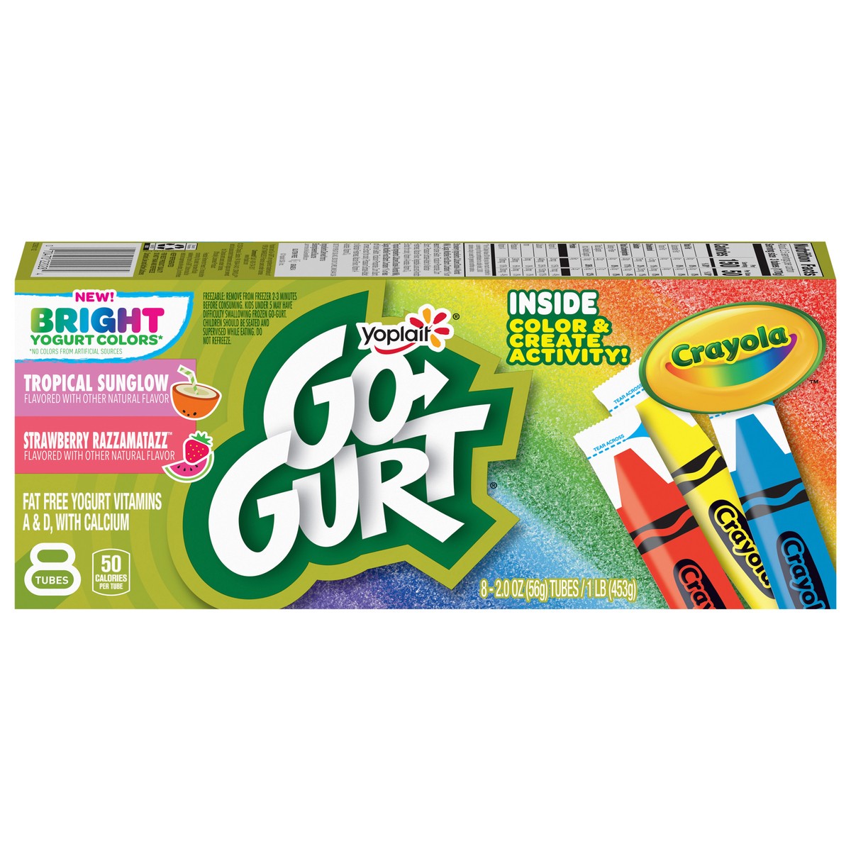 slide 5 of 14, Yoplait Go-Gurt Bright Yogurt, Fat Free, Tropical Sunglow, Strawberry Razzamatazz, 8 - 2 oz, 8 ct