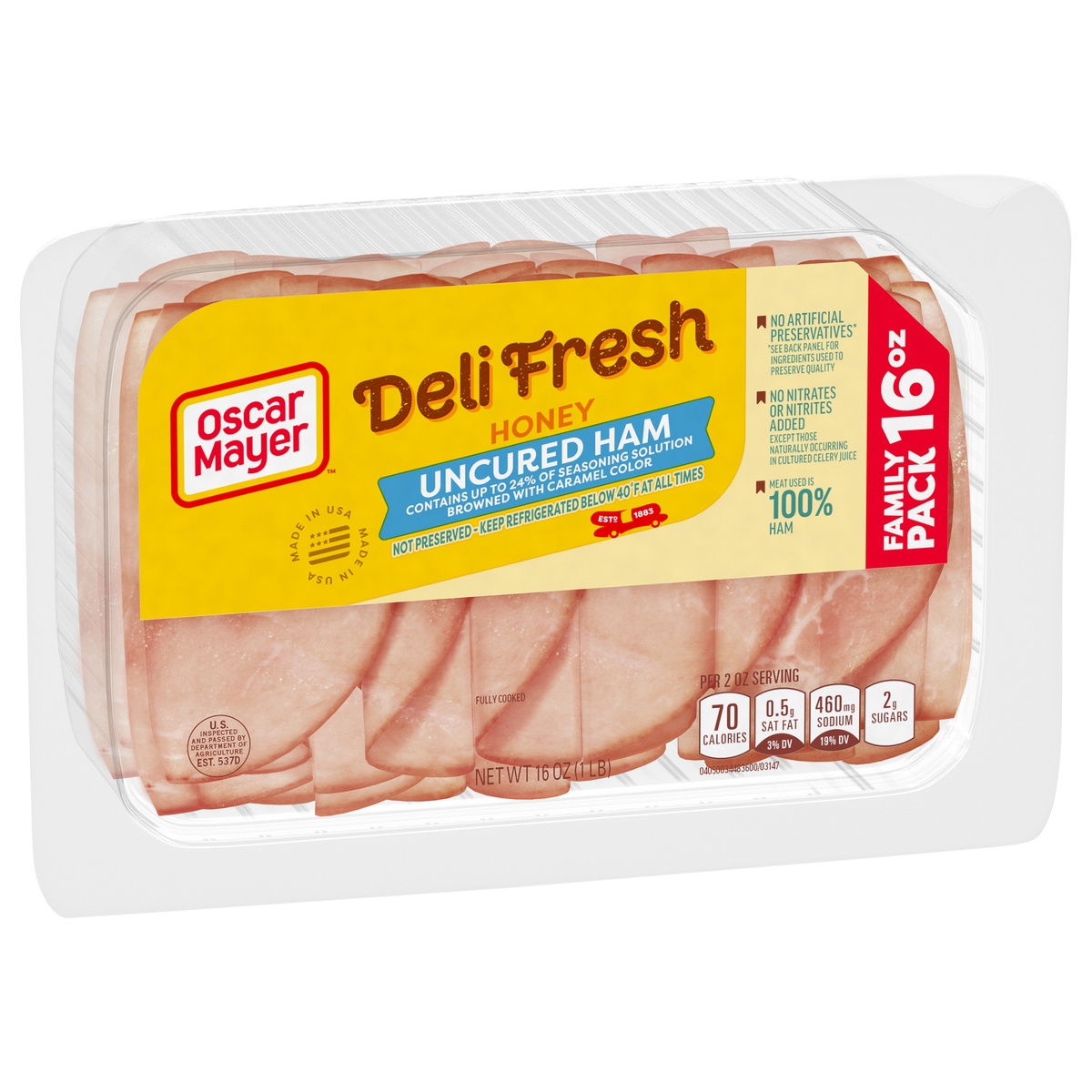 slide 2 of 2, Oscar Mayer Deli Fresh Honey Uncured Ham Sliced Lunch Meat Family Size Tray, 16 oz