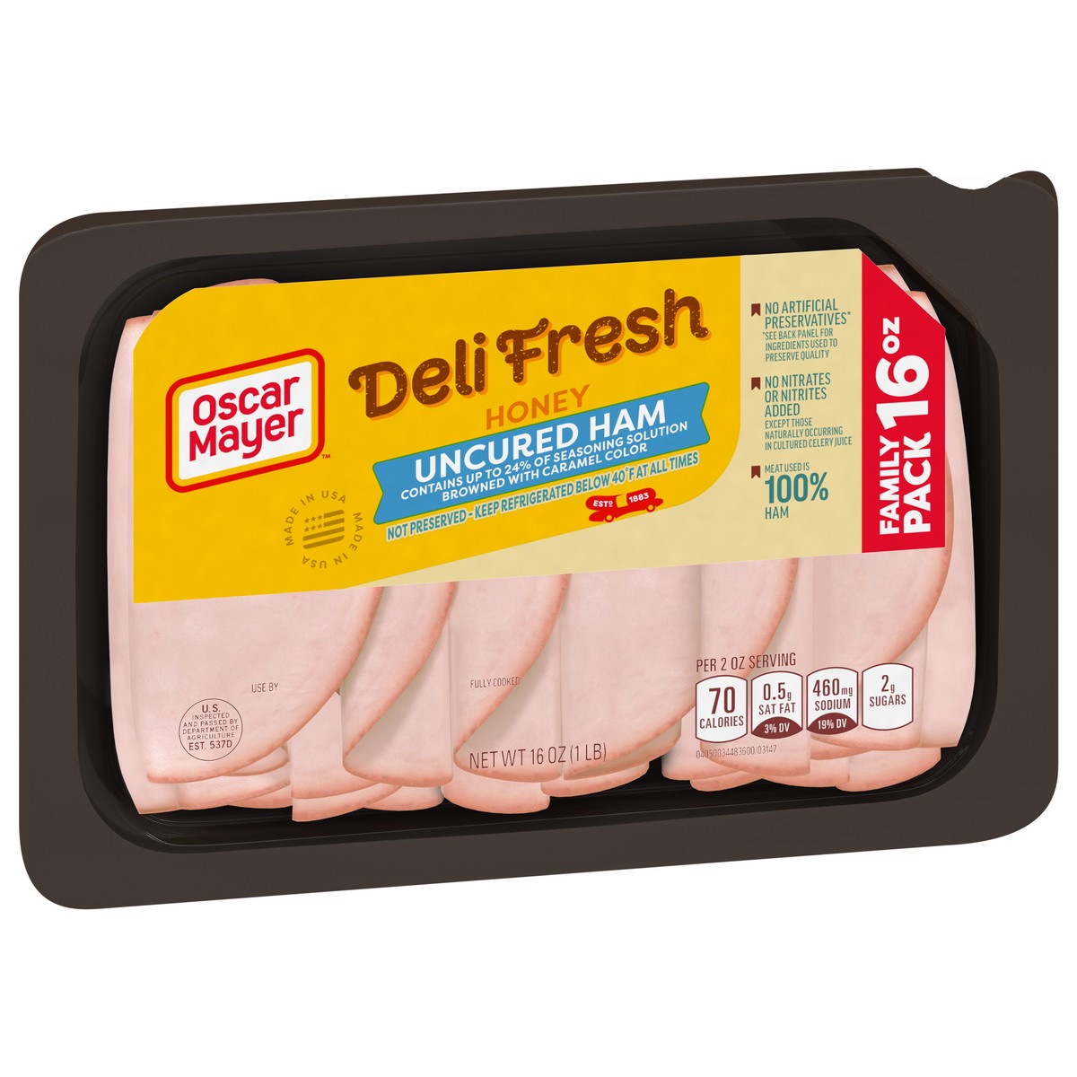 slide 5 of 9, Oscar Mayer Deli Fresh Honey Uncured Ham Sliced Lunch Meat Family Size - 16oz, 16 oz
